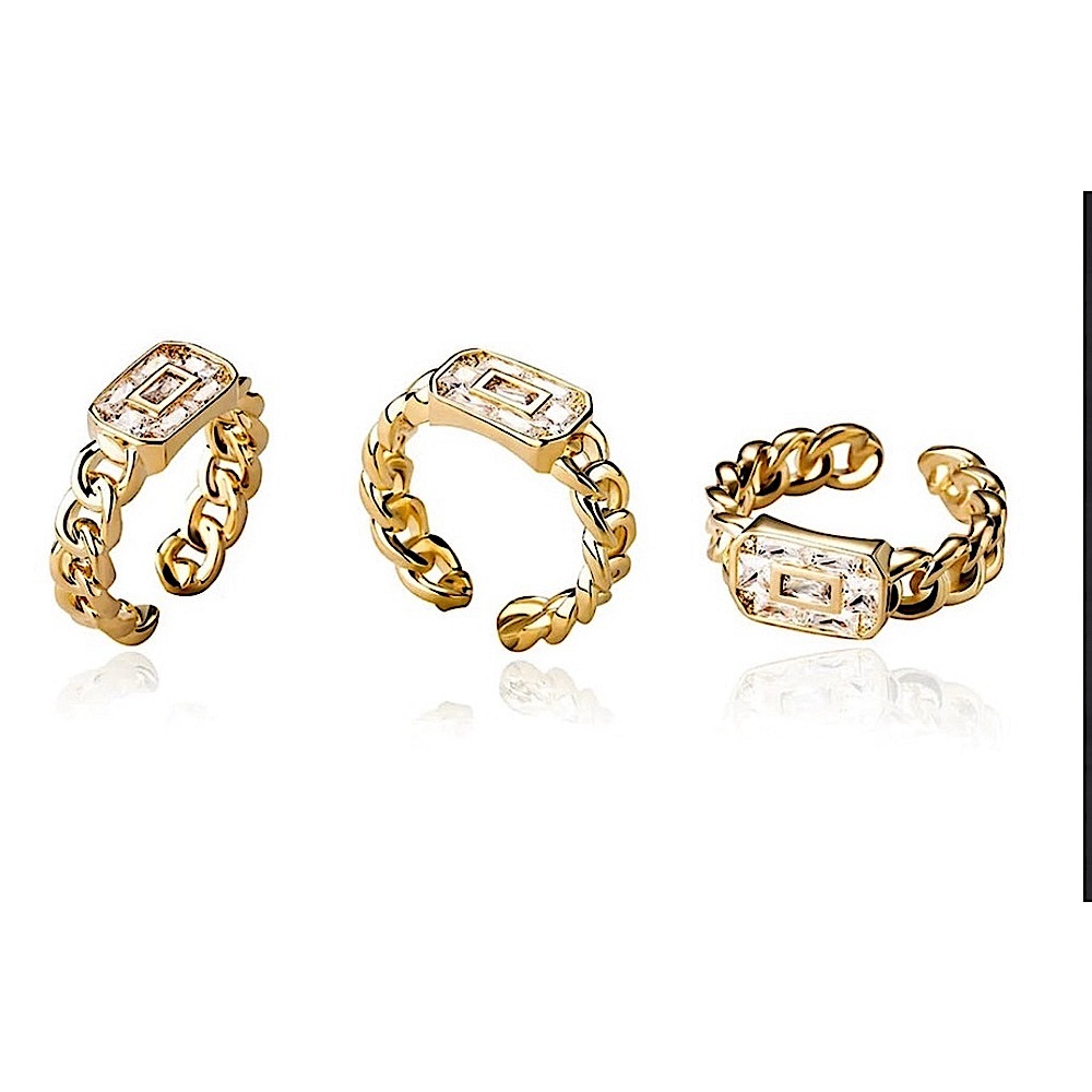 Unisex 14k Gold‎ Filled Rectangle Diamond Simulant Link Ring, Adjustable Open